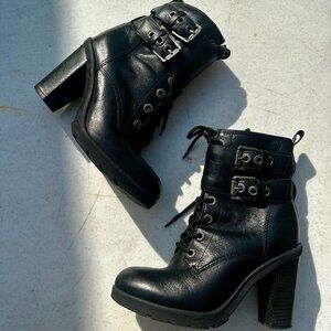 Harley-Davidson Black Leather Heeled Combat Boots Women’s 6